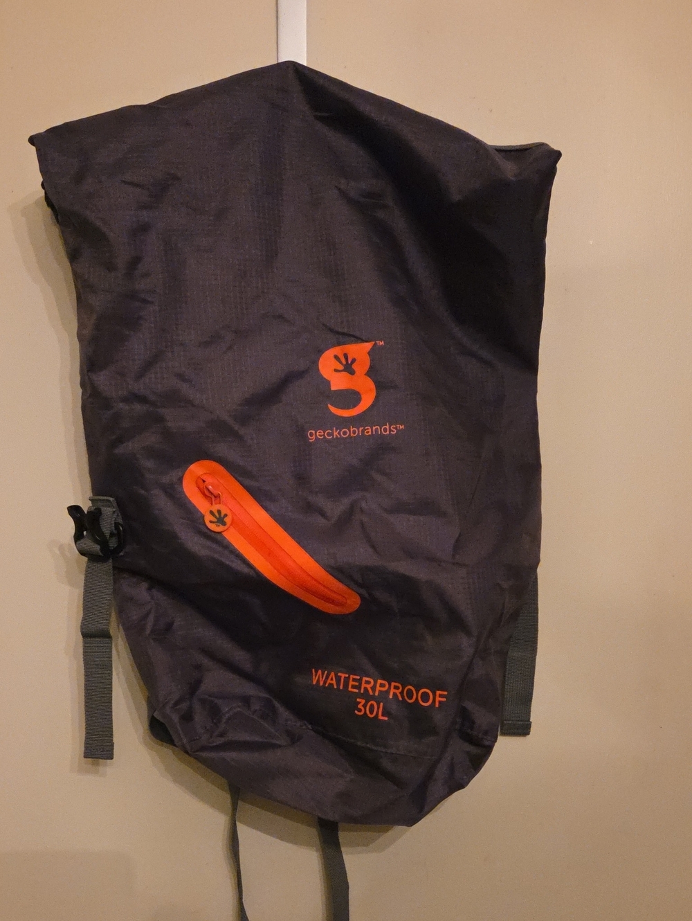 Geckobrands Waterproof 30L Roll-Top Backpack - Black with Orange Accents